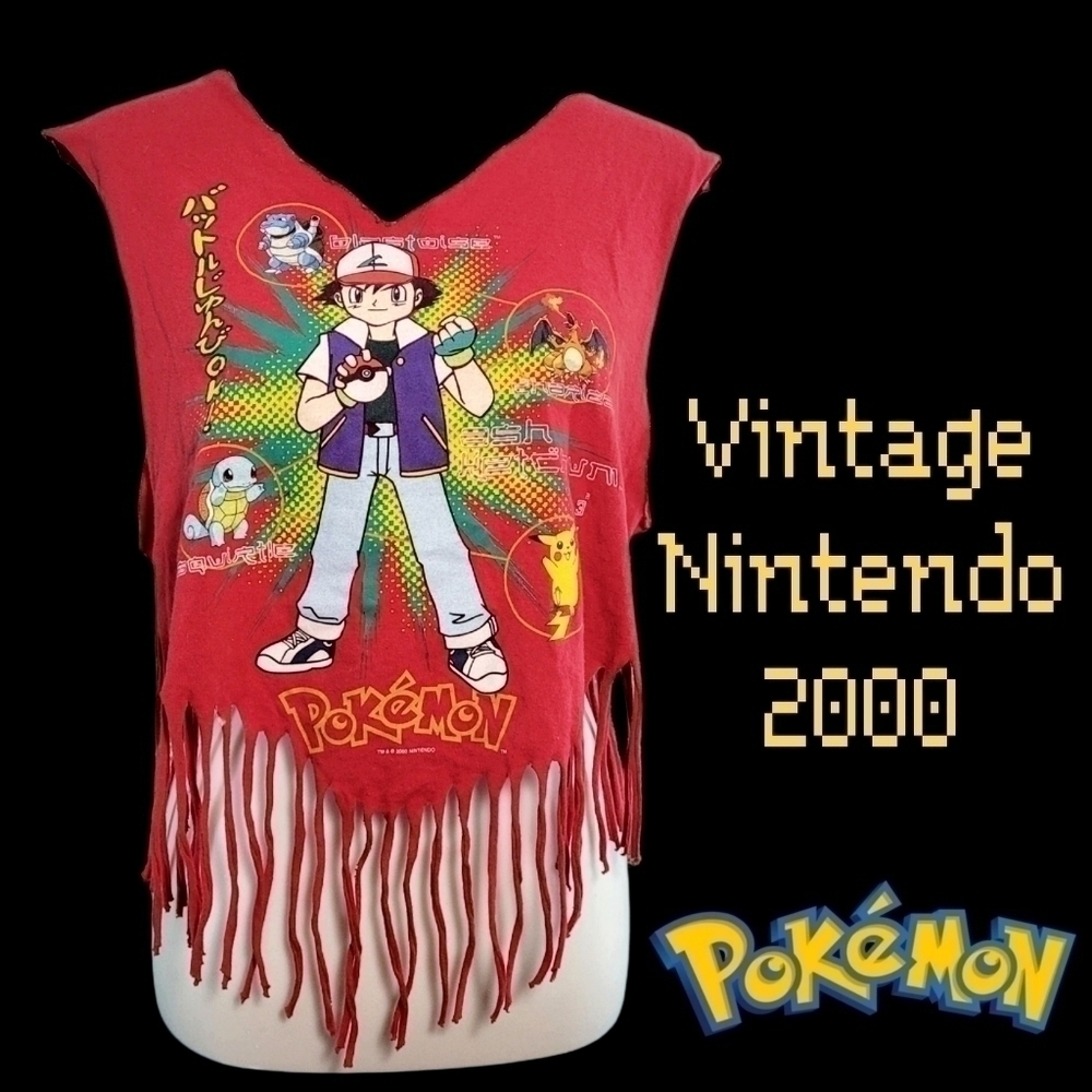 Vintage Pokémon Nintendo 2000 destroyed fringe T- shirt